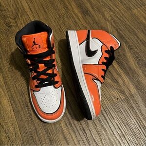 Nike Air Jordan Kids' Orange and White High-Top Sneakers Size 6Y